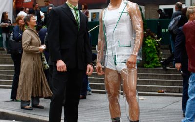 HUNK in See-Thru Plastic Suit to Promote New York Fashion Week TOMORROW Sept 11!