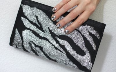 DIY Zebra Stencil Glitter Clutch