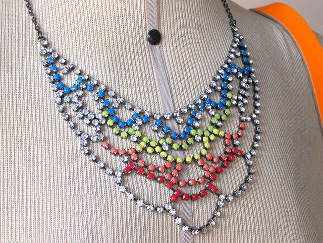 rainbow painted rhinestone necklace