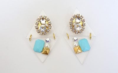 DIY 80’s-Style Acrylic and Rhinestone Triangle Dangle Earrings – Made From a Photo Frame!