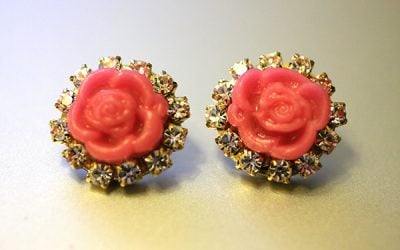 DIY Prada-Inspired Rose Cabochon Rhinestone Stud Earrings